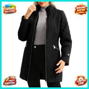 Plus Size Quilted Jacket Lightweight Stand Collar Diamond Stitch Spring Fall
